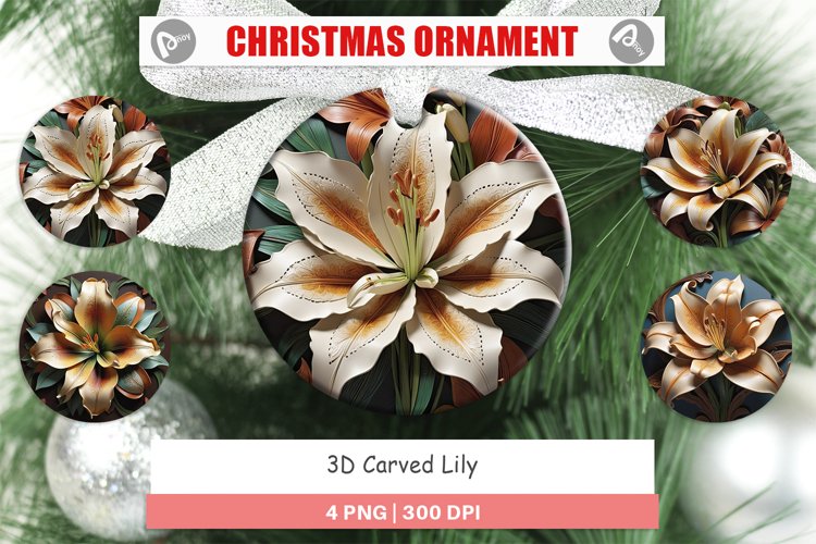 Christmas Ornaments 3D Carved Lily