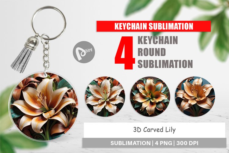 Keychain 3D Carved Lily example image 1