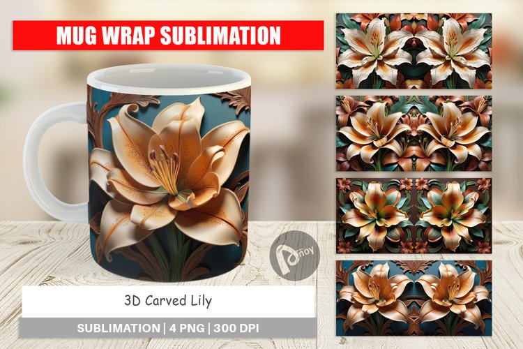 Mug Wrap Design 3D Carved Lily