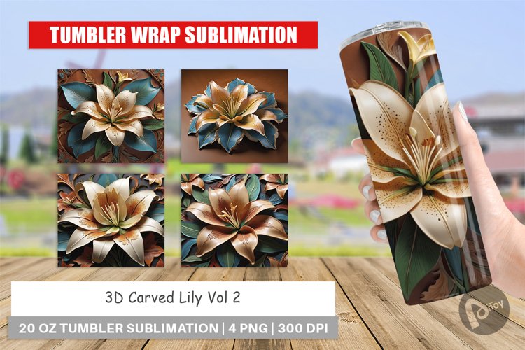 Tumbler Wrap 3D Carved Lily