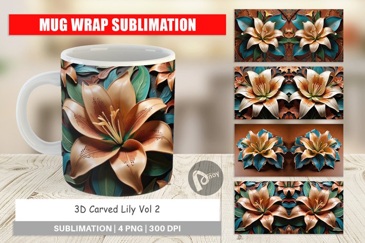 Mug Wrap Design 3D Carved Lily