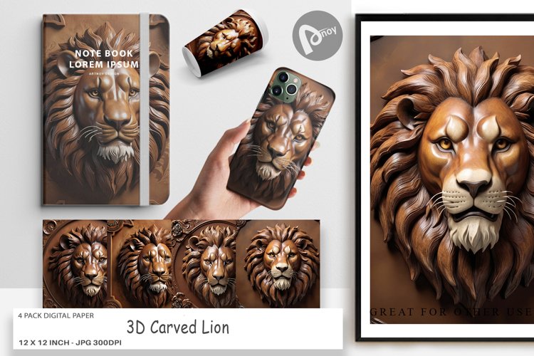 Digital Paper 3D Carved Lion