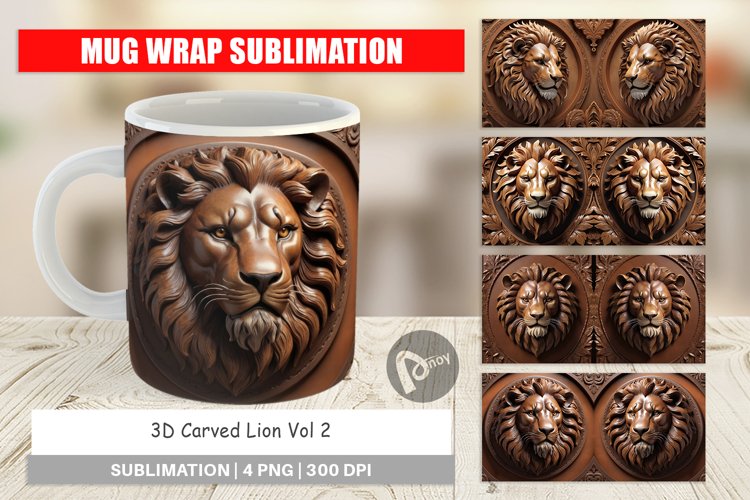 Mug Wrap Design 3D Carved Lion