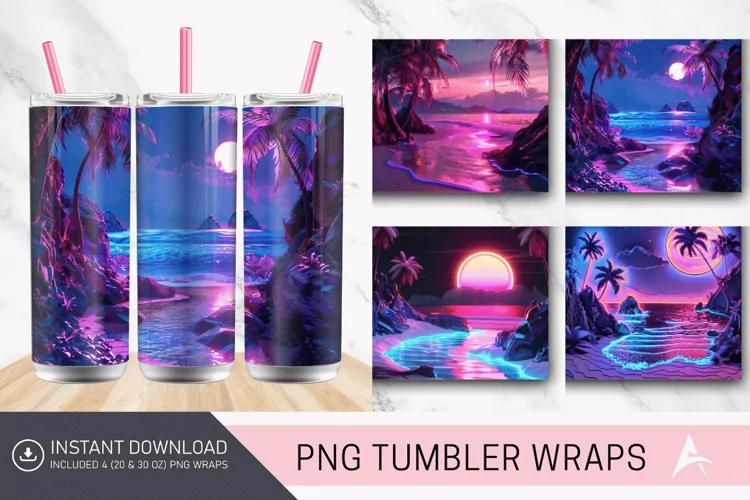 3D Carved Neon Beach Tumbler Wrap