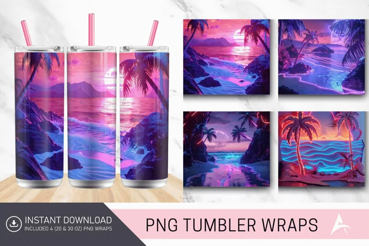 3D Carved Neon Beach Tumbler Wrap