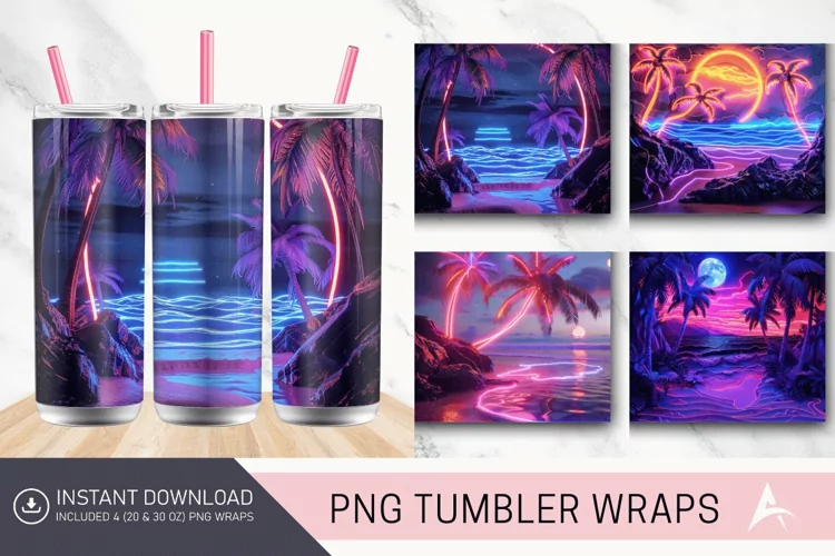 3D Carved Neon Beach Tumbler Wrap