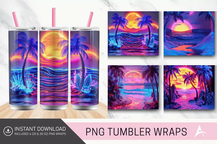 3D Carved Neon Beach Tumbler Wrap