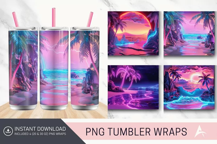 3D Carved Neon Beach Tumbler Wrap