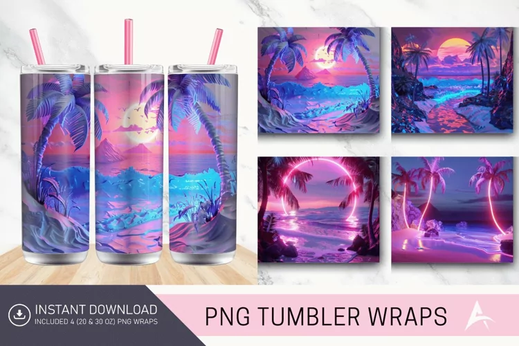 3D Carved Neon Beach Tumbler Wrap