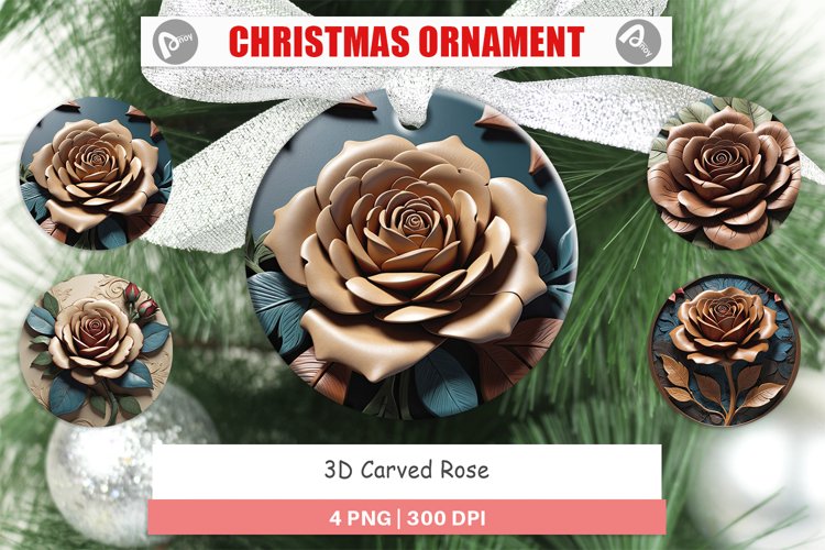 Christmas Ornaments 3D Carved Rose