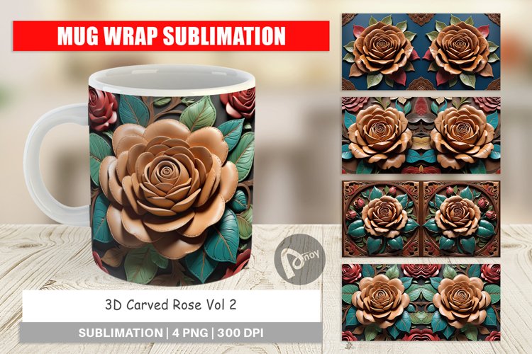 Mug Wrap Design 3D Carved Rose