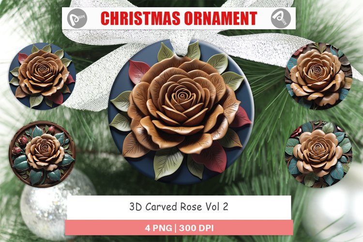 Christmas Ornaments 3D Carved Rose