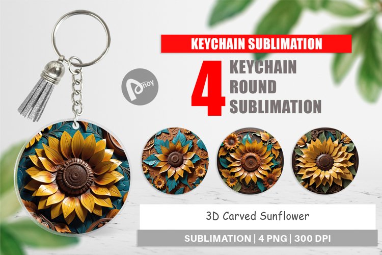 Keychain 3D Carved Sunflower