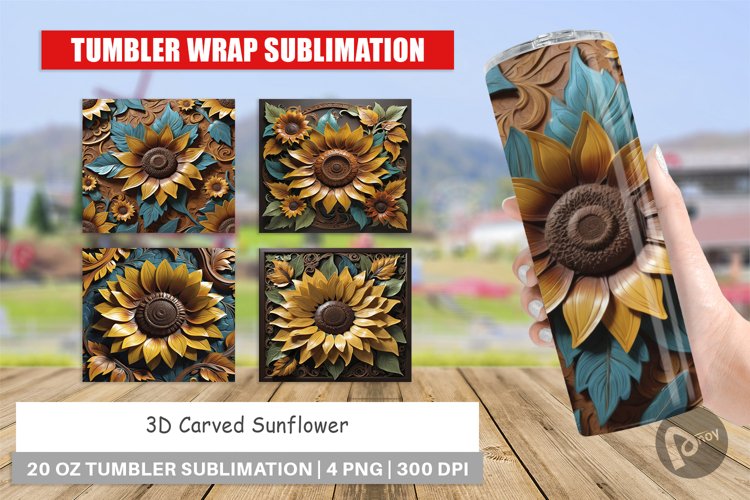 Tumbler Wrap 3D Carved Sunflower
