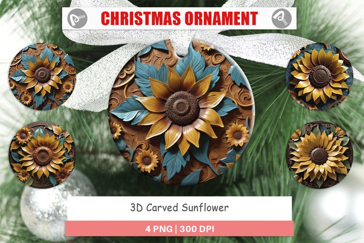 Christmas Ornaments 3D Carved Sunflower