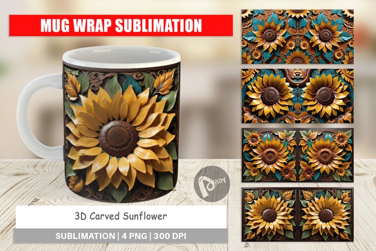 Mug Wrap Design 3D Carved Sunflower