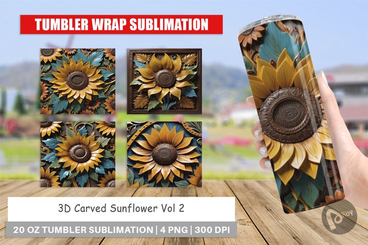 Tumbler Wrap 3D Carved Sunflower