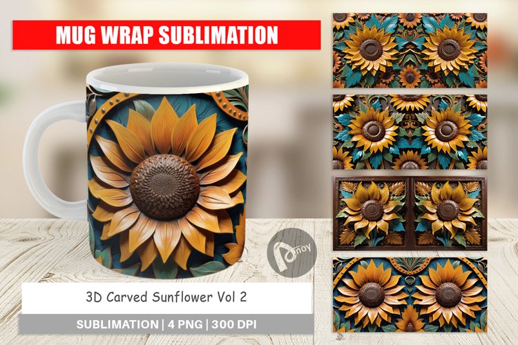 Mug Wrap Design 3D Carved Sunflower