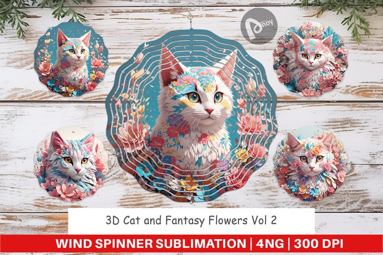 Wind Spinner 3D Cat with Flower Fantasy