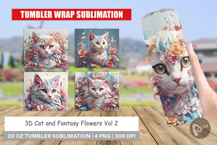 Tumbler Wrap 3D Cat with Flower Fantasy