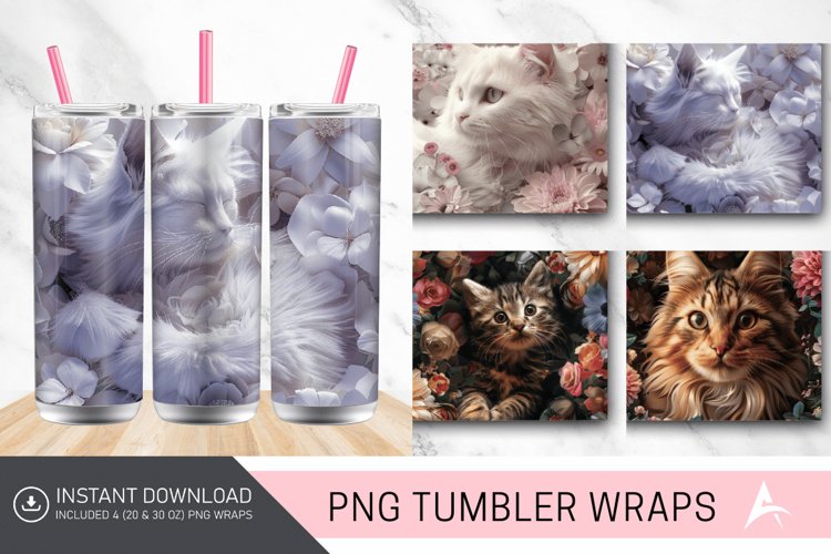 3D Cat Flowers Tumbler Wrap example image 1
