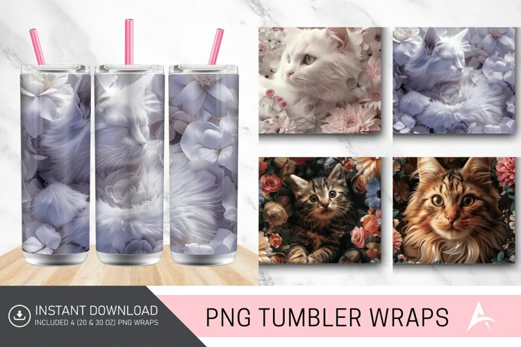 3D Cat Flowers Tumbler Wrap