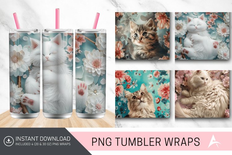 3D Cat Flowers Tumbler Wrap