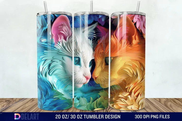 3D Cat Lovers Skinny Tumbler wrap