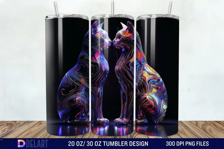 3D Cat Lovers Skinny Tumbler wrap