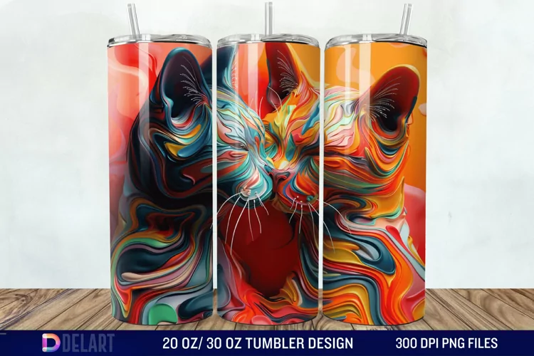 3D Cat Lovers Skinny Tumbler wrap