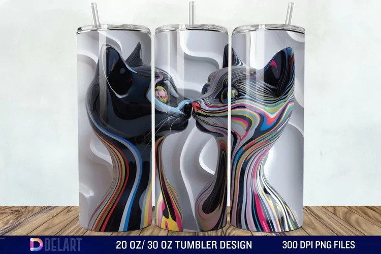 3D Cat Lovers Skinny Tumbler wrap
