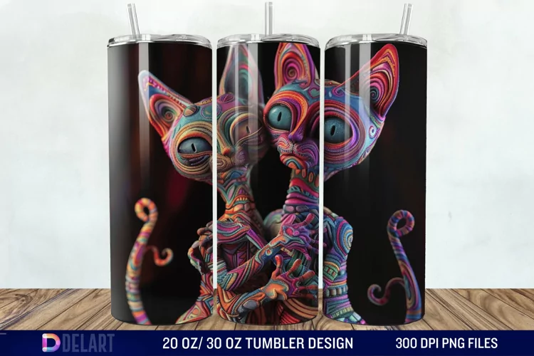 3D Cat Lovers Skinny Tumbler wrap