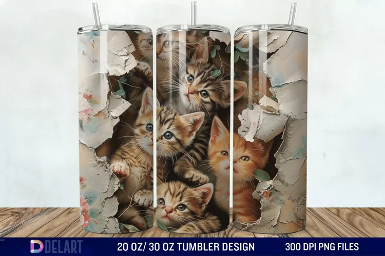 3D Cat Lovers Skinny Tumbler wrap