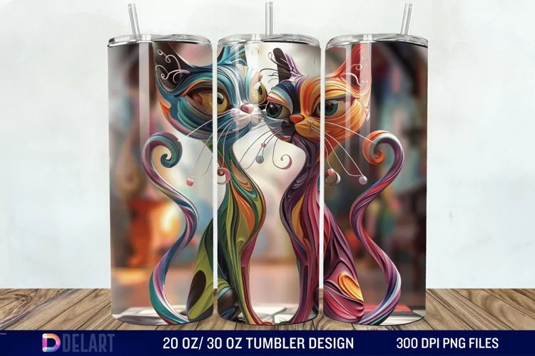 3D Cat Lovers Skinny Tumbler wrap