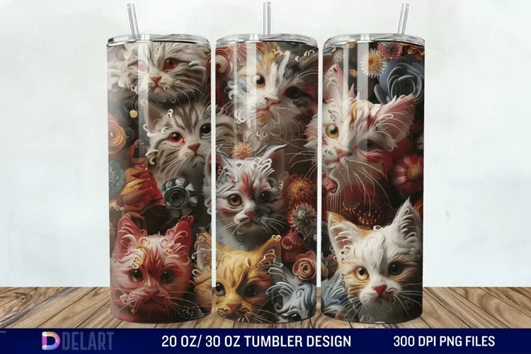 3D Cat Lovers Skinny Tumbler wrap