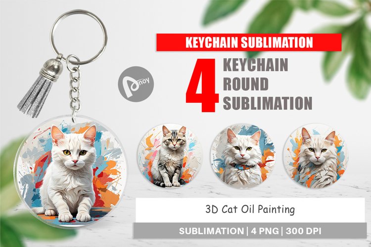 Keychain 3D Cat Painting