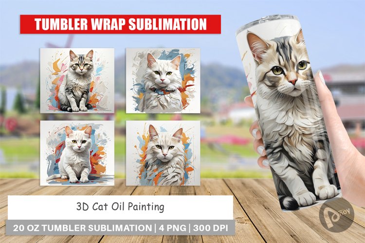Tumbler Wrap 3D Cat Painting