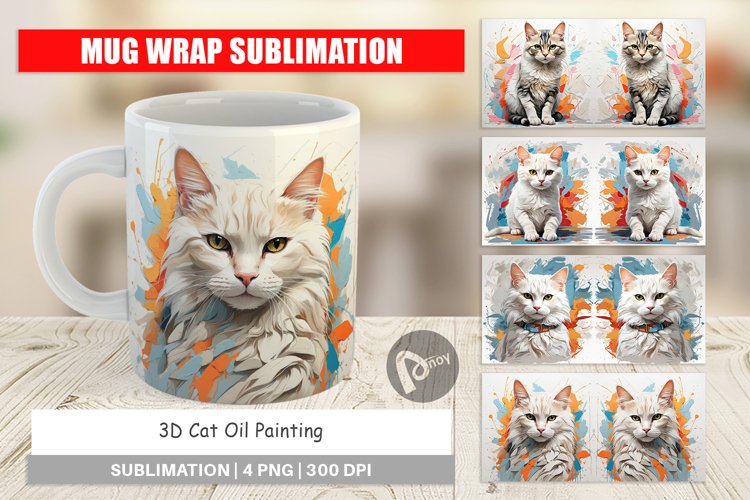 Mug Wrap Design 3D Cat Painting
