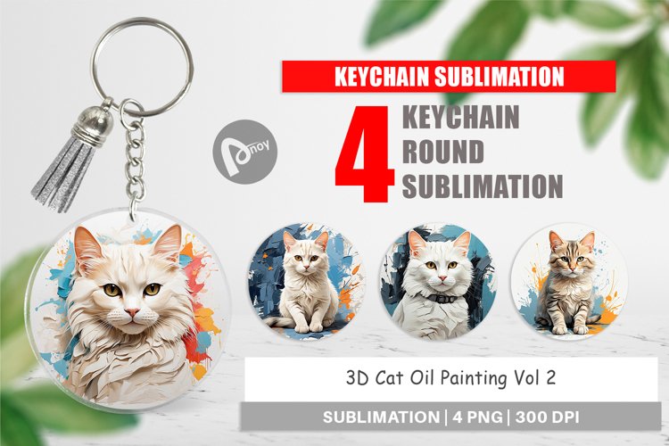 Keychain 3D Cat Painting