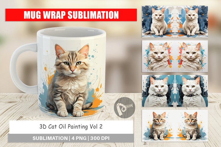 Mug Wrap Design 3D Cat Painting