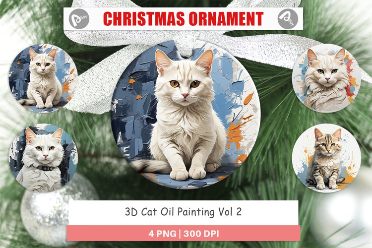 Christmas Ornaments 3D Cat Painting