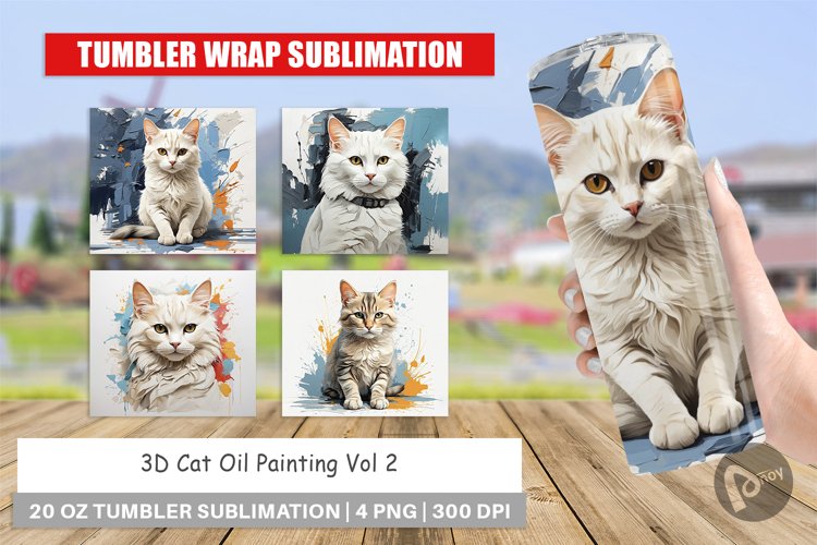 Tumbler Wrap 3D Cat Painting