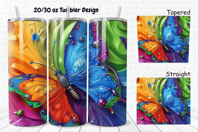 3D Charming Rainbow Butterfly 20/30oz Skinny Tumbler