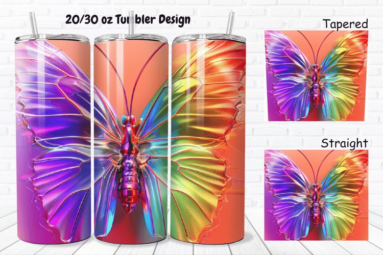 3D Charming Rainbow Butterfly 20/30oz Skinny Tumbler
