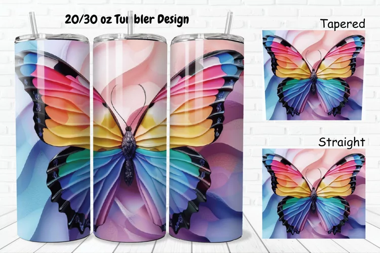 3D Charming Rainbow Butterfly 20/30oz Skinny Tumbler