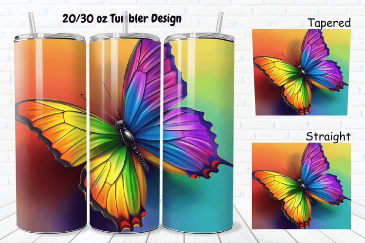 3D Charming Rainbow Butterfly 20/30oz Skinny Tumbler example image 1