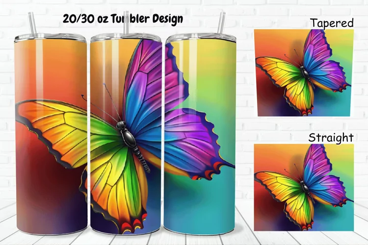 3D Charming Rainbow Butterfly 20/30oz Skinny Tumbler