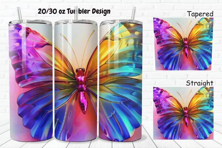 3D Charming Rainbow Butterfly 20/30oz Skinny Tumbler