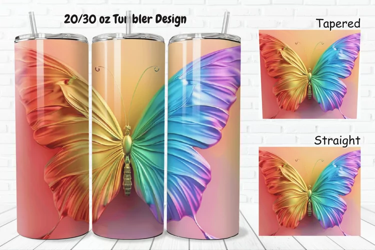 3D Charming Rainbow Butterfly 20/30oz Skinny Tumbler