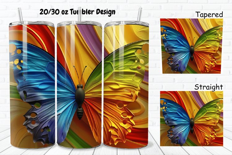 3D Charming Rainbow Butterfly 20/30oz Skinny Tumbler